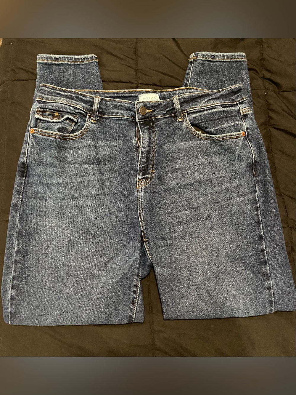 Ms. Cello Button-Pocket Tapered Leg Jeans